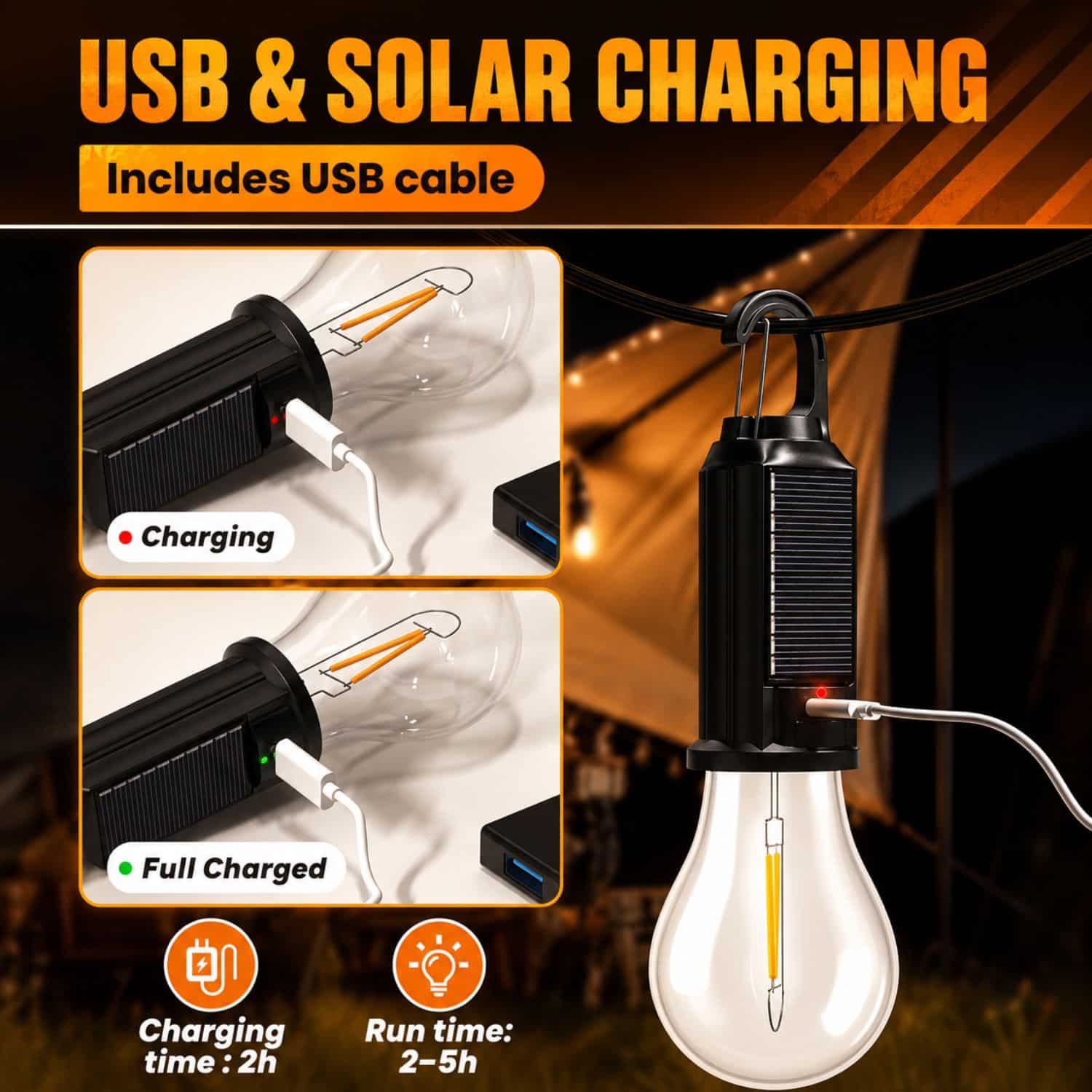 FocusOutdoor® Solar and USB Rechargeable LED Camping Lamp 18cm - Image 4