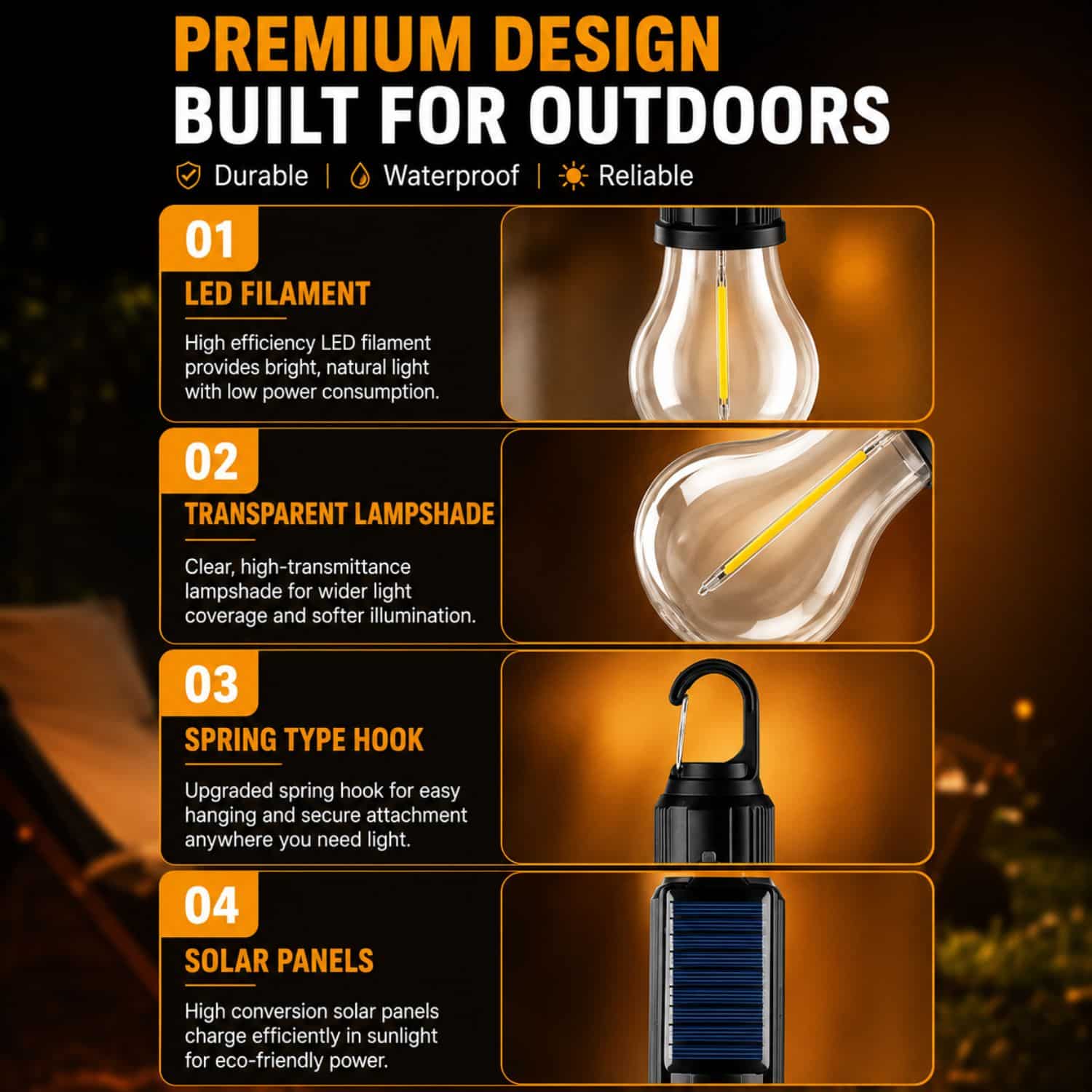 FocusOutdoor® Solar and USB Rechargeable LED Camping Lamp 18cm - Image 5